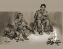 Campfire - Campfire is concept art for PlayStation 3 game The Last of Us. This digitally made illustration has been made by concept artist HYoung T. Nam for studio Naughty Dog and is part of the official The Last of Us fine art print collection.