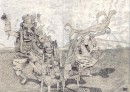 Incantation - The drawing Incantation is part of a series of pencil drawings and collages on Nepalese paper by Emmanuel Malin. Malin drew these during a Parisian exhibition of Carbone Collectif. This collective is a group of young French artists that collaborates irregularly on projects and exhibitions.
