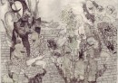 L\'Homme des Bois - The drawing L\'Homme des Bois is part of a series of pencil drawings and collages on Nepalese paper by Emmanuel Malin. Malin drew these during a Parisian exhibition of Carbone Collectif. This collective is a group of young French artists that collaborates irregularly on projects and exhibitions.