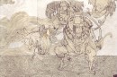 Samurai & Karma - De tekening Samurai & Karma maakt deel uit van een serie potloodtekeningen- en collages op Nepalees papier. Emmanuel Malin maakte deze tijdens een Parijse expositie van Carbone Collectif. Dit collectief is een groep jonge Franse kunstenaars die onregelmatig samenwerkt aan projecten en exposities. \n