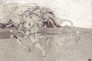 Samurai os Pommes - The drawing Samurai os Pommes is part of a series of pencil drawings and collages on Nepalese paper by Emmanuel Malin. Malin drew these during a Parisian exhibition of Carbone Collectif. This collective is a group of young French artists that collaborates irregularly on projects and exhibitions.
