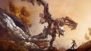 Stormbringer - A skilled hunter, Aloy uses agility, cunning and deadly aim to defeat Machines many times her size in this official concept artwork for the upcoming video game Horizon Zero Dawn.