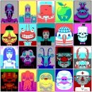 CGA Faces - De serie Faces is typisch voor de Duitse artiest Sven Ruther (1980), die internationaal gewaardeerd wordt om zijn pixel art werken. Ruthner legt zichzelf bewust limitaties op bij het maken van een werk, en kiest vaak voor de beperkte en strikte kleurpaletten uit het vroege tijdperk van de personal computer. Zoals CGA, EGA en ZX Spectrum kleurenschema’s.