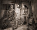 Riley and Ellie in Dorm Room - Riley and Ellie in Dorm Room is concept art for The Last of Us. This concept art image was made for the story chapter Left Behind, an extension of the main game that was released several months after the launch of The Last of Us. The image and print have been made by concept artist HYoung T. Nam for studio Naughty Dog and is part of the official The Last of Us fine art print collection.