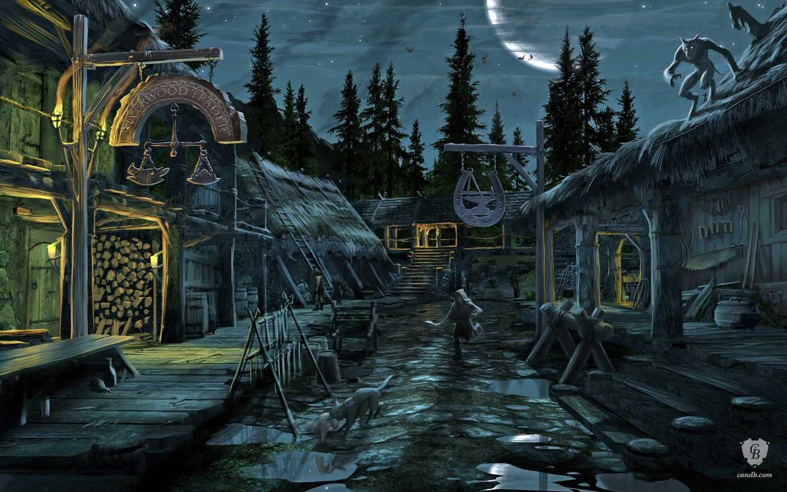 artwork riverwood nighttime skyrim bethesda softworks bethesda works