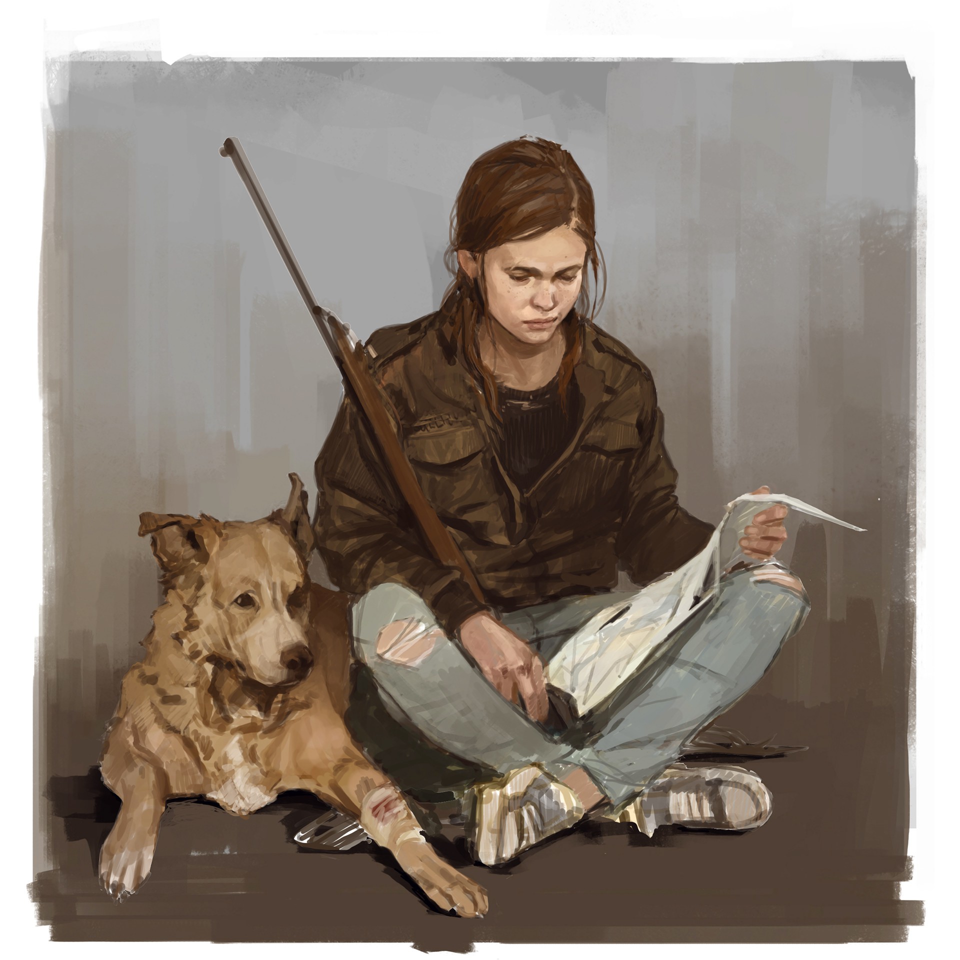 Artwork Ellie and Dog, The Last of Us Part II, Naughty Dog